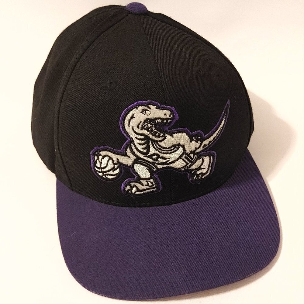 Raptors Old Logo Mitchell And Ness Snapback White Black Purple Under Brim - New